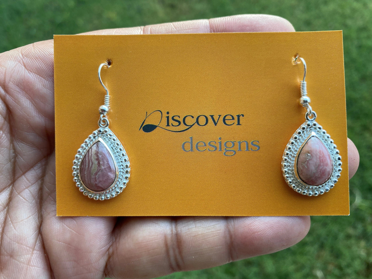 Light Weight Silver Overlay Earrings, Rhodochrosite Natural Gemstone Earrings, Birthstone Earring, Dangle Earring, Fashion Designer Earring
