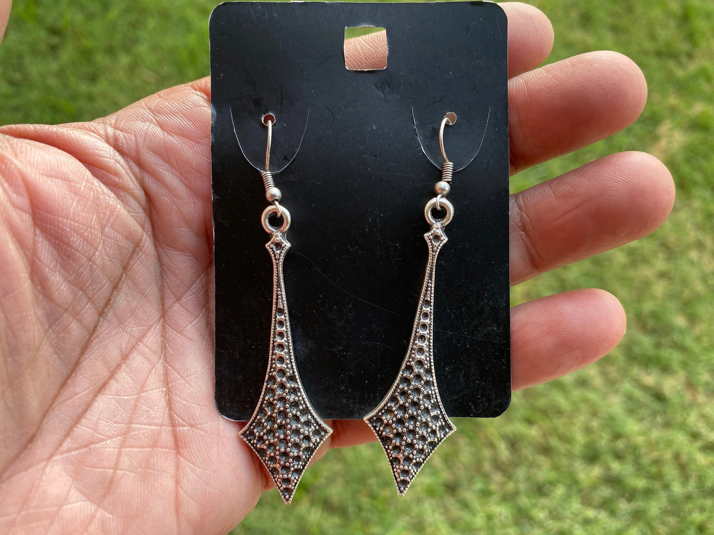 Long Elegant Matte Silver Plated Lead & Nickel Free Turkish Design Earrings, Dangle Earrings, Ancient Gypsy Earring, Light Weight, Bohemian