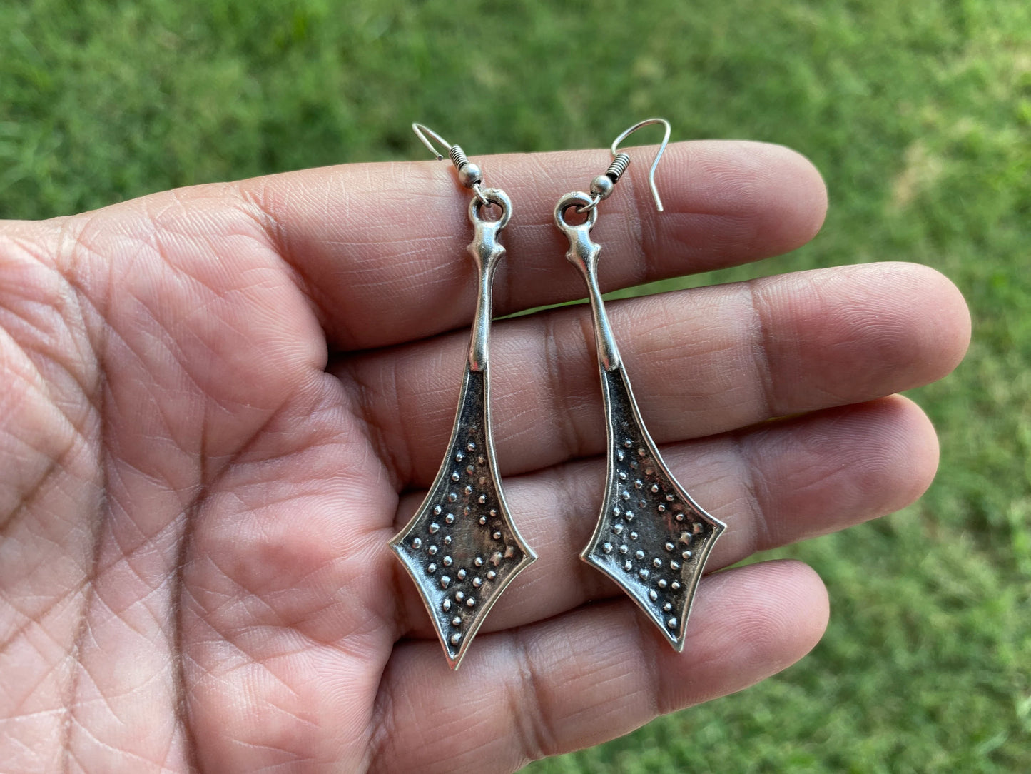 Long Elegant Matte Silver Plated Lead & Nickel Free Turkish Design Earrings, Dangle Earrings, Ancient Gypsy Earring, Light Weight, Bohemian