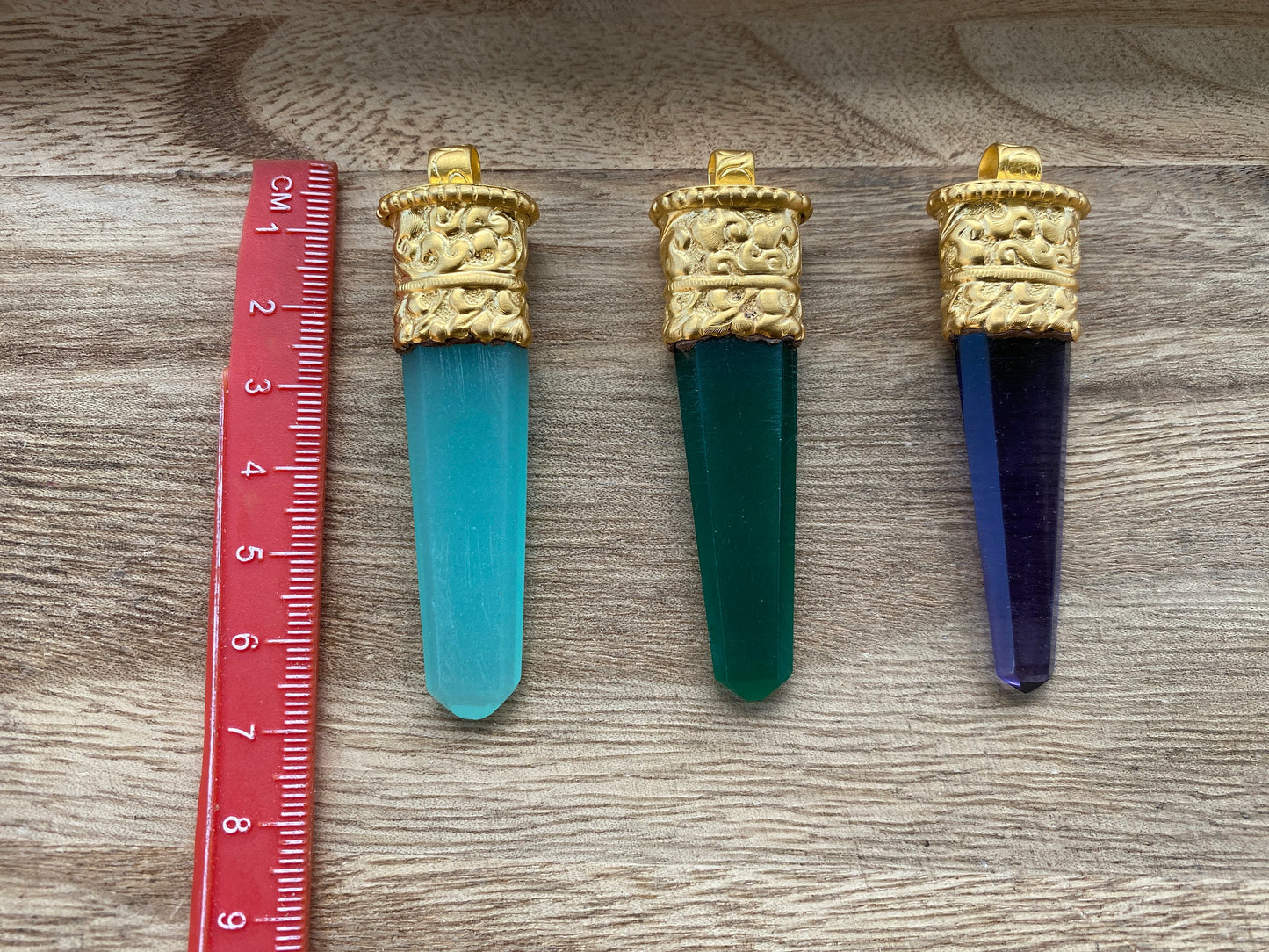 Long Hydro Quartz Pendant, 18K Matte Gold Overlay, Gemstone Pendant, Aqua/Green/Purple Color Pendant, Handmade Jewelry From Nepal, Bohemian