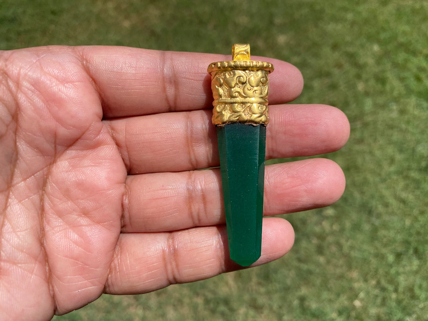 Long Hydro Quartz Pendant, 18K Matte Gold Overlay, Gemstone Pendant, Aqua/Green/Purple Color Pendant, Handmade Jewelry From Nepal, Bohemian