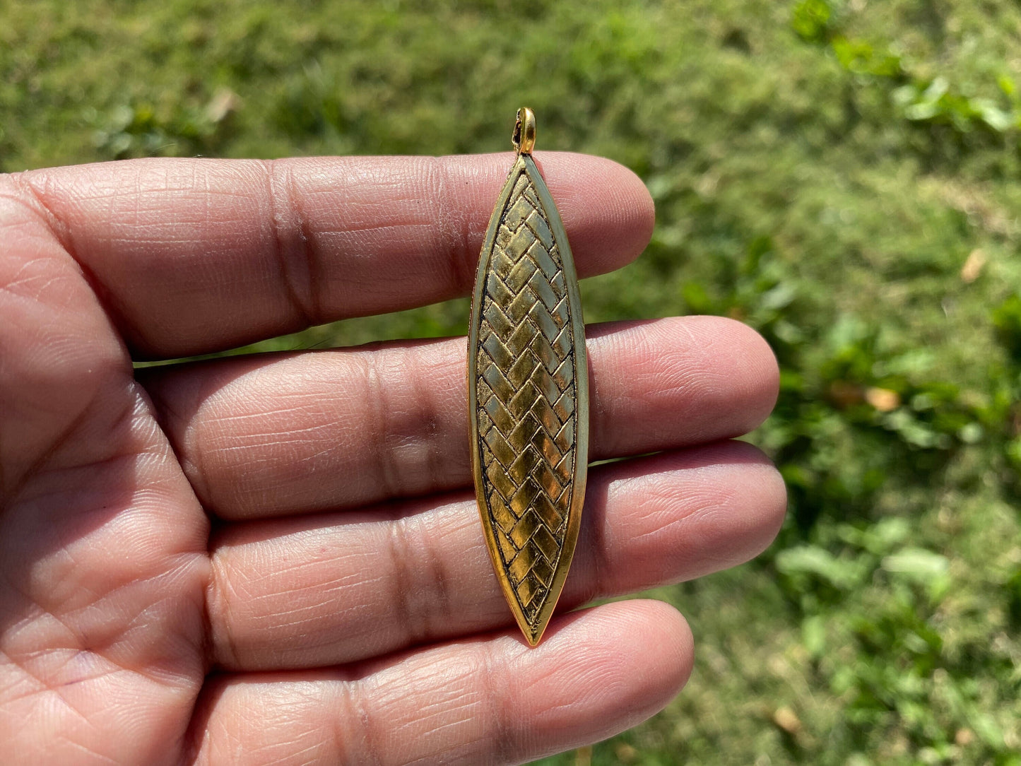 Long Leaves Charm for Earrings or Necklace Pendant, Non Tarnish Brushed Gold Overlay, Earring Components, Jewelry Making Findings, Leaf