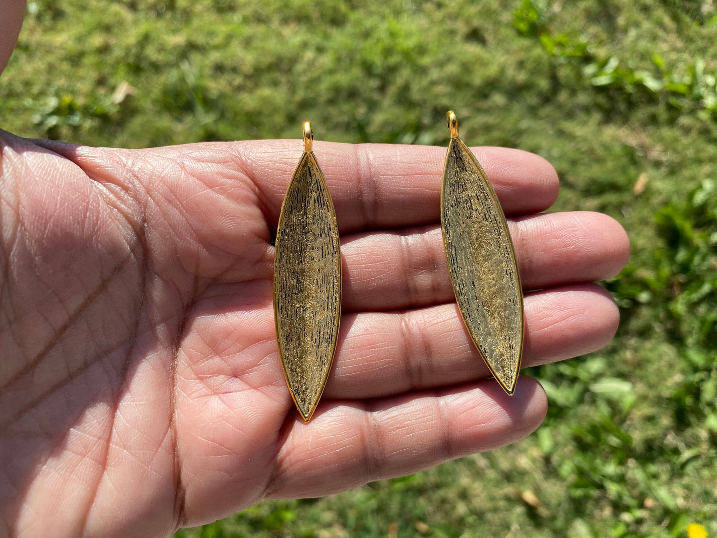 Long Leaves Charm for Earrings or Necklace Pendant, Non Tarnish Brushed Gold Overlay, Earring Components, Jewelry Making Findings, Leaf