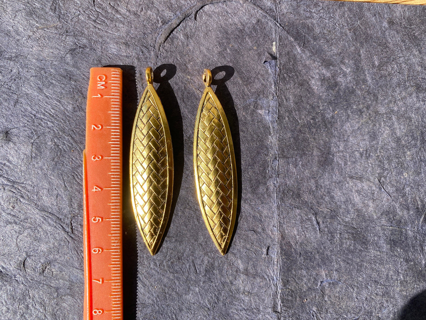 Long Leaves Charm for Earrings or Necklace Pendant, Non Tarnish Brushed Gold Overlay, Earring Components, Jewelry Making Findings, Leaf