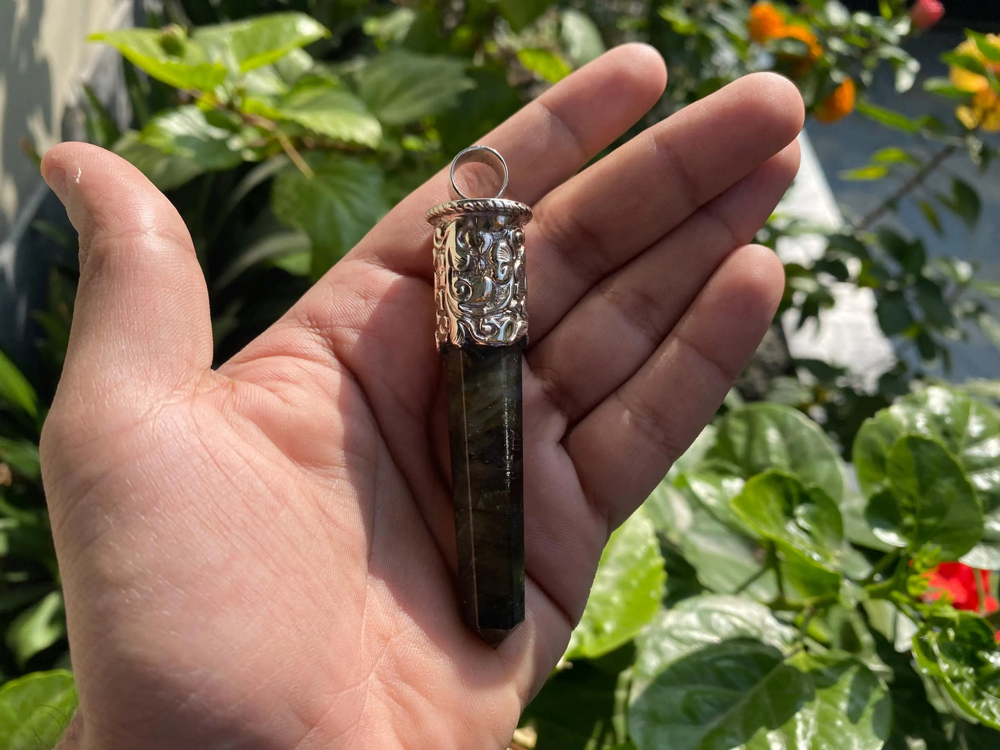 Long Pointed Natural Labradorite Gemstone Tibetan Silver Pendant | Unique Aesthetic Pendant, Pendant for Necklace, Bohemian Jewelry, Gift