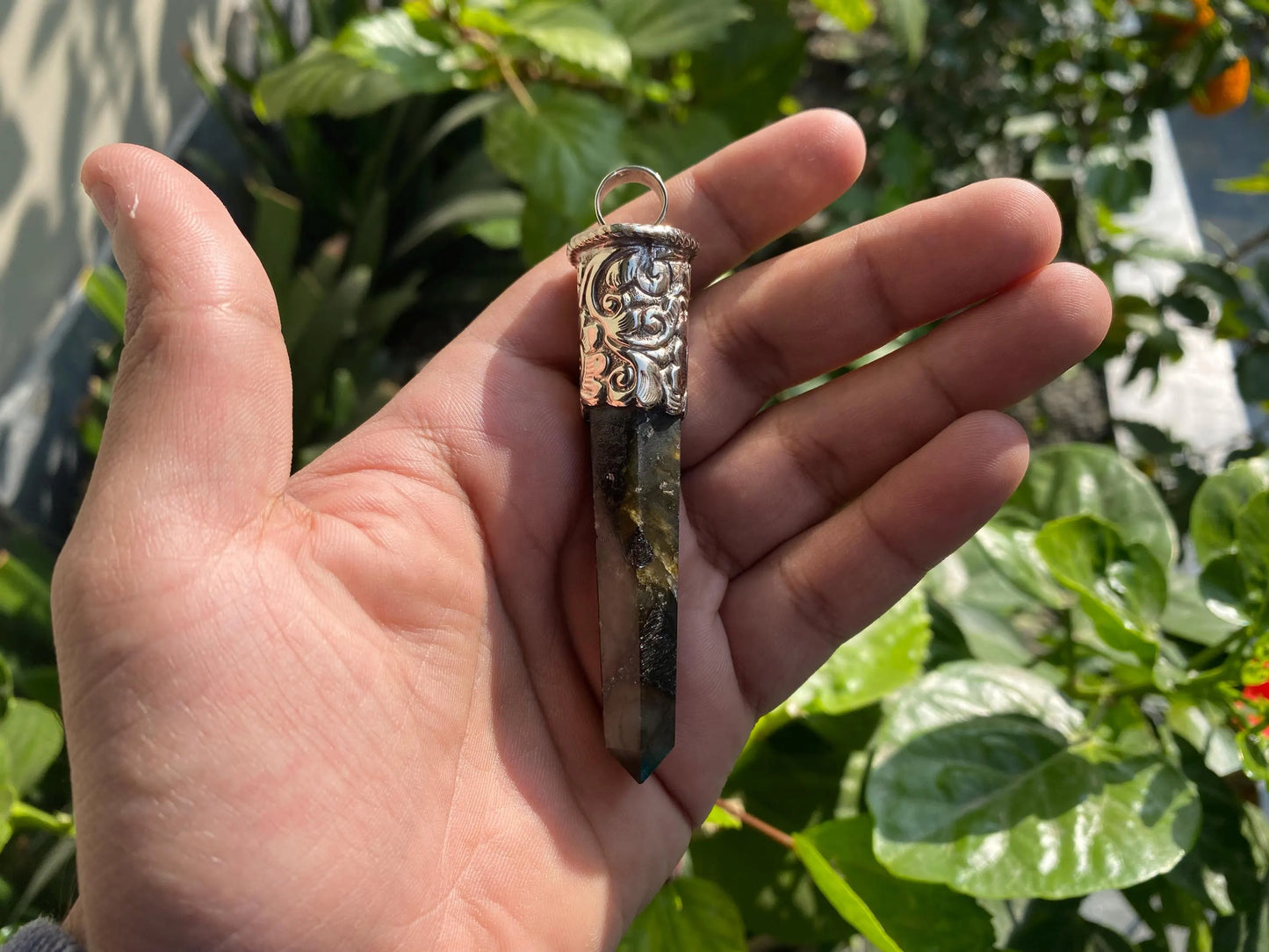 Long Pointed Natural Labradorite Gemstone Tibetan Silver Pendant | Unique Aesthetic Pendant, Pendant for Necklace, Bohemian Jewelry, Gift