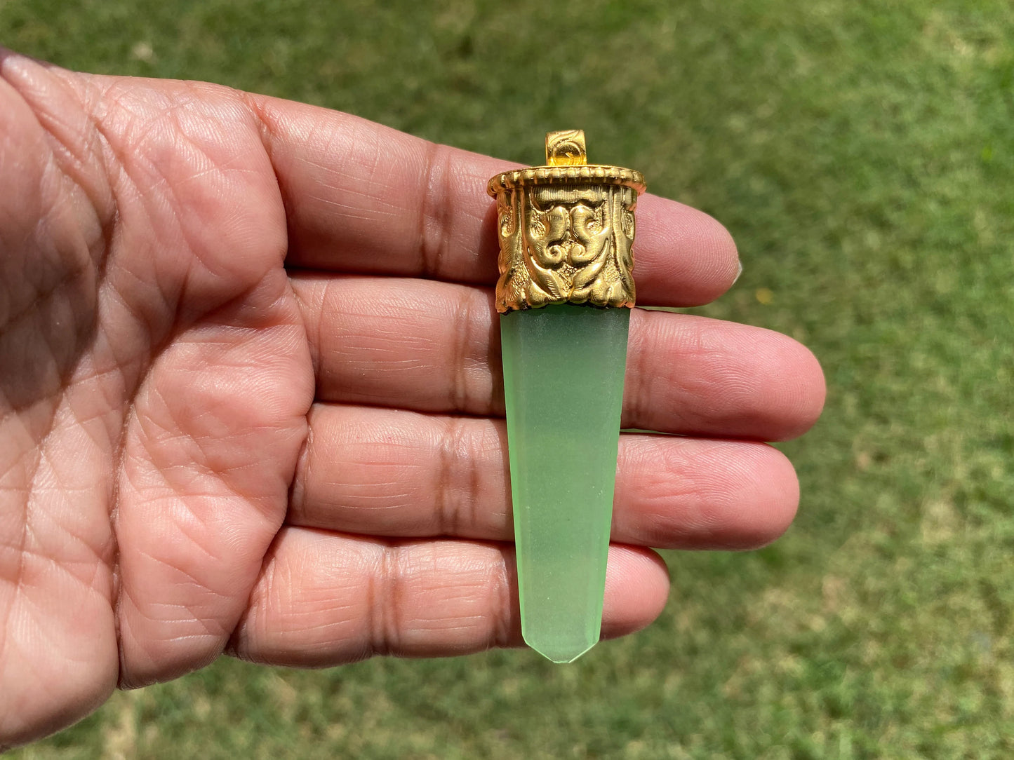 Long Quartz Pendant, 18K Matte Gold Overlay, Gemstone Pendant, Hydro Quartz Pendent, Handmade Himalayan Design, Jewelry From Nepal, Bohemian