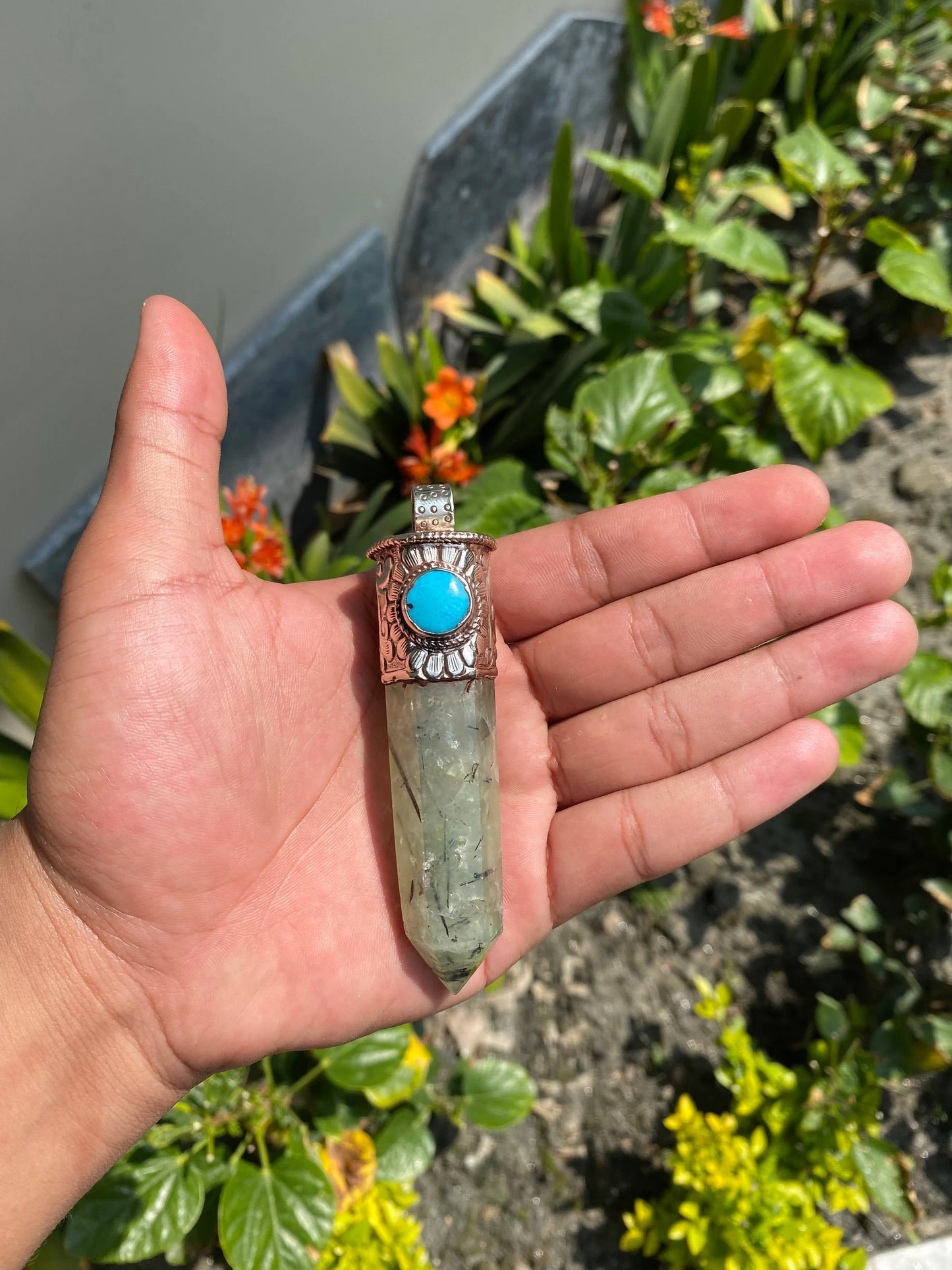 Long Raw Pointed Prehnite natural Stone Tibetan Silver Pendant, Prehnite Crystal Quartz, Healing Crystal Point, Reiki Chakra, Earthy Jewelry