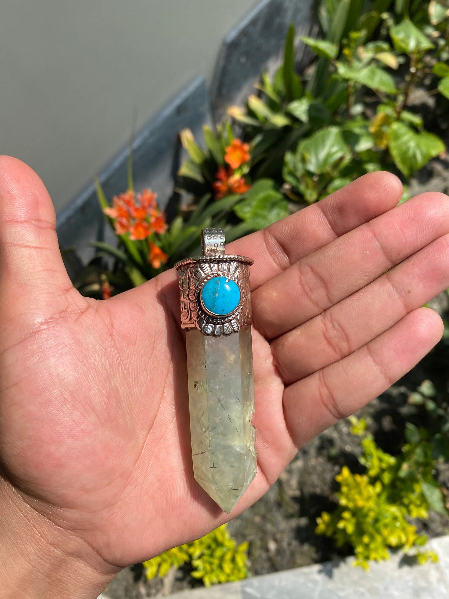 Long Raw Pointed Prehnite natural Stone Tibetan Silver Pendant, Prehnite Crystal Quartz, Healing Crystal Point, Reiki Chakra, Earthy Jewelry