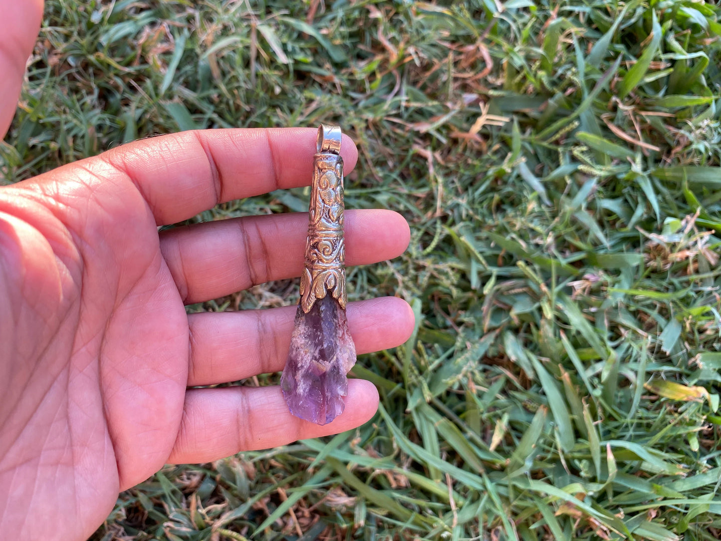 Long Shape Raw Amethyst Tibetan Silver Pendant, Natural Stone, Healing Crystal, Purple Crystal, Energy Stone, Spiritual Jewelry, Boho Chic