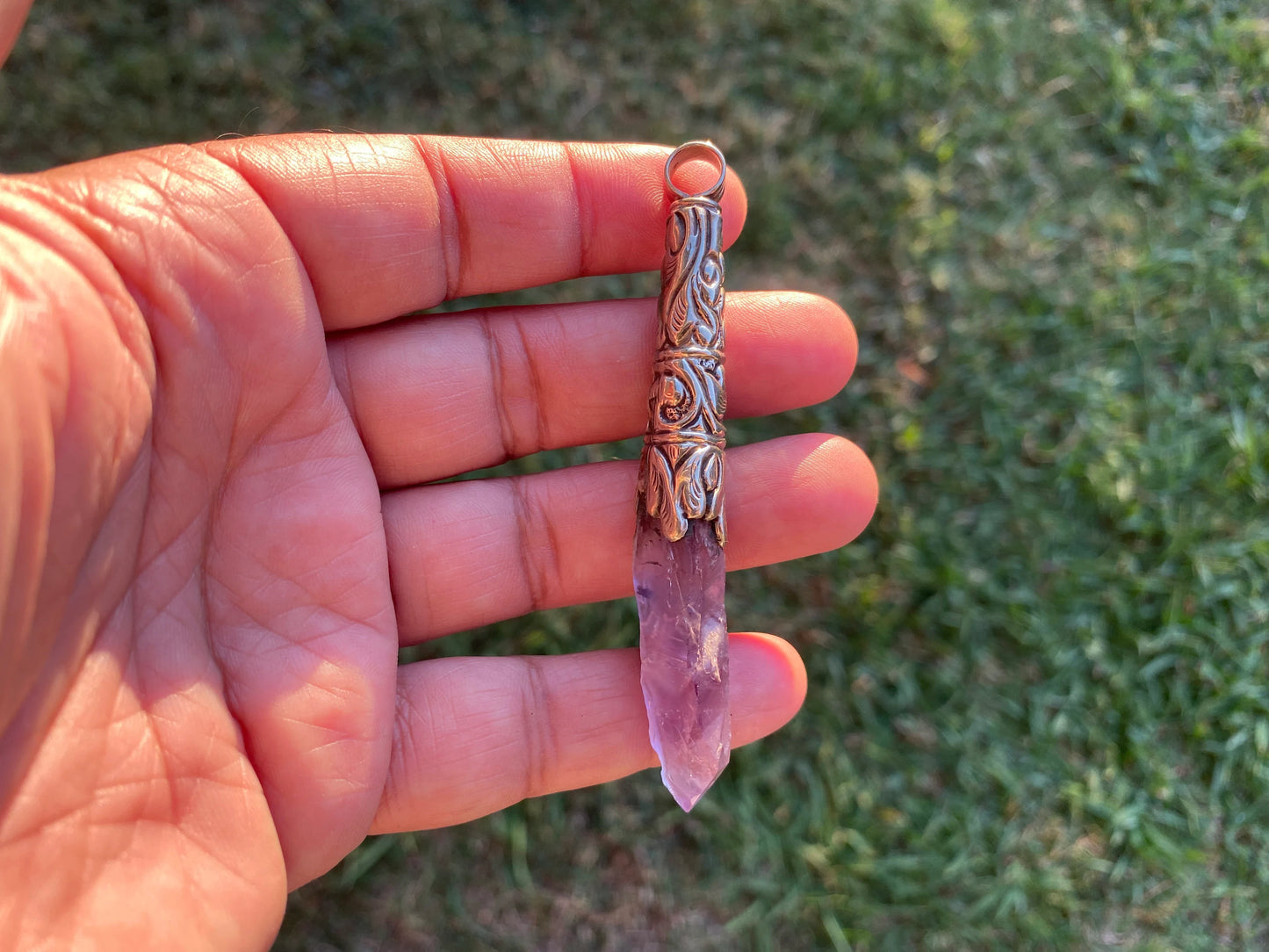 Long Shape Raw Amethyst Tibetan Silver Pendant, Natural Stone, Healing Crystal, Fashion Statement, Crystal Vibrations, Purple Crystal