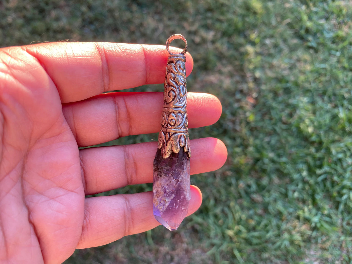 Long Shape Raw Amethyst Tibetan Silver Pendant, Natural Stone, Healing Crystal, Fashion Statement, Crystal Vibrations, Purple Crystal