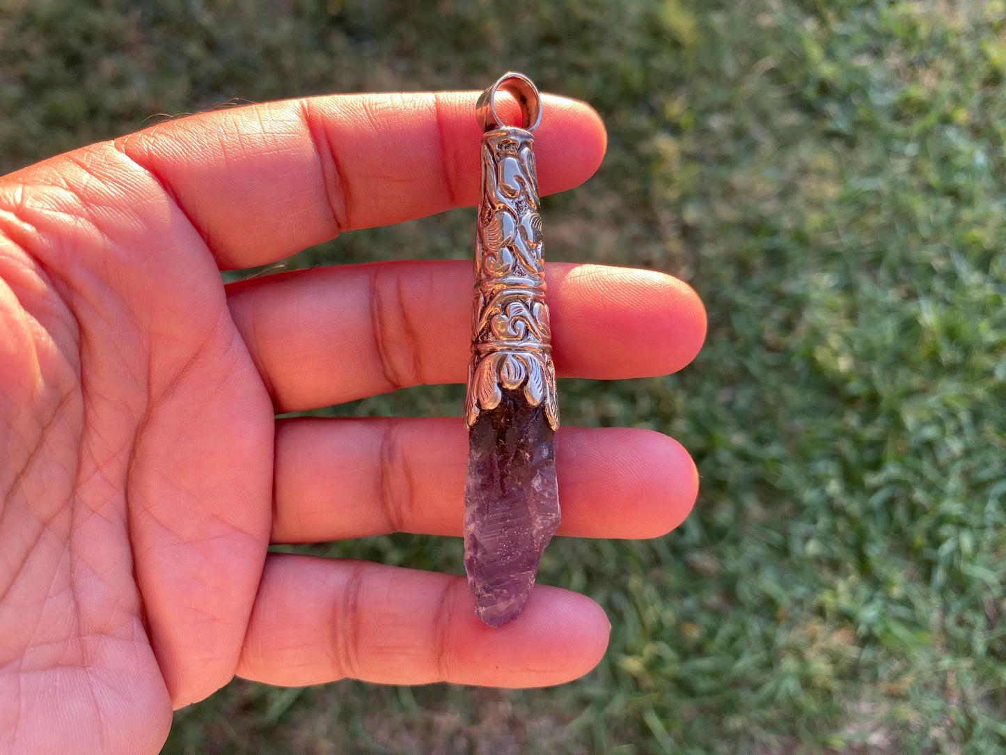 Long Shape Raw Amethyst Tibetan Silver Pendant, Natural Stone, Healing Crystal, Fashion Statement, Crystal Vibrations, Purple Crystal