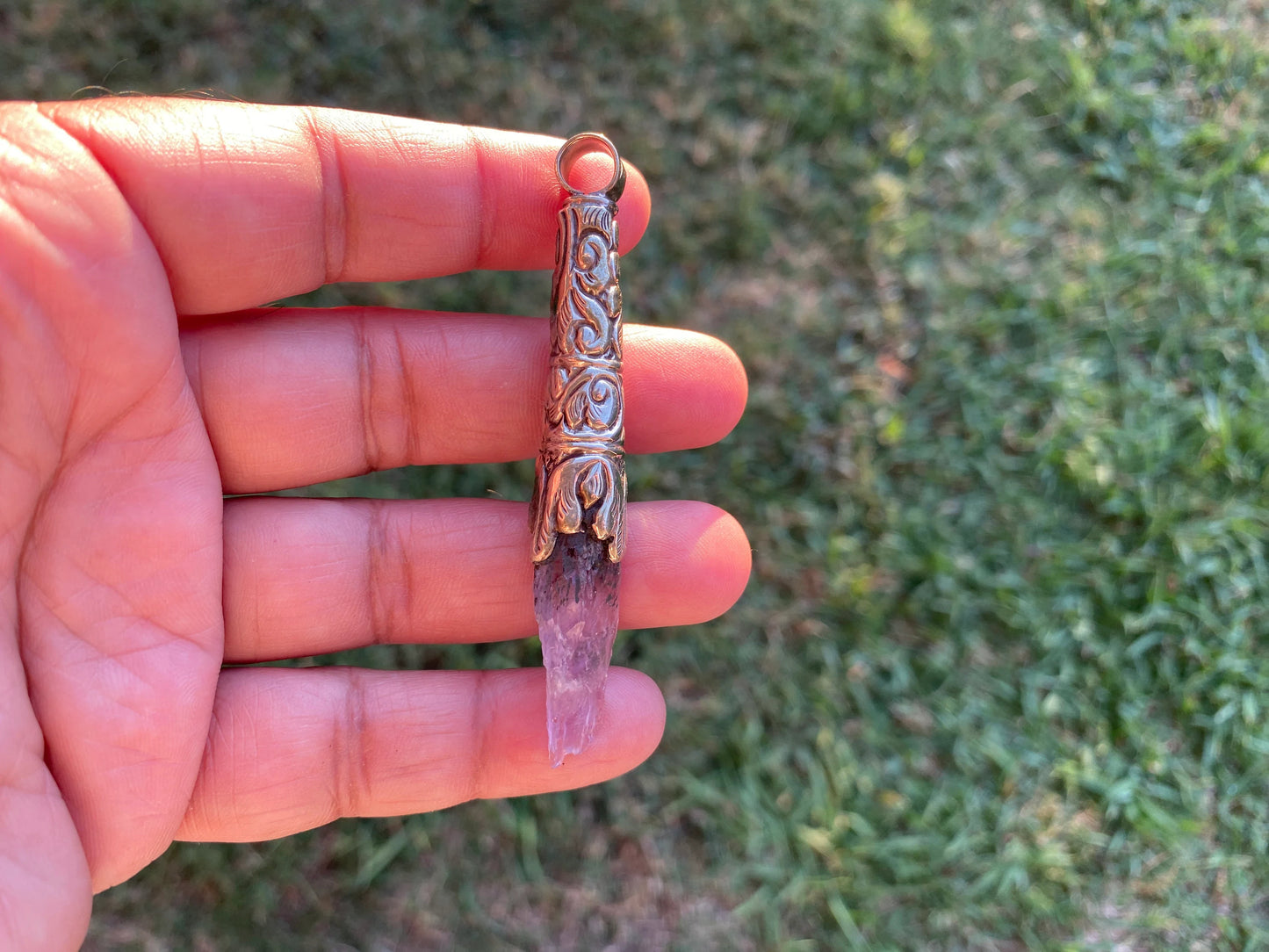 Long Shape Raw Amethyst Tibetan Silver Pendant, Natural Stone, Healing Crystal, Fashion Statement, Crystal Vibrations, Purple Crystal