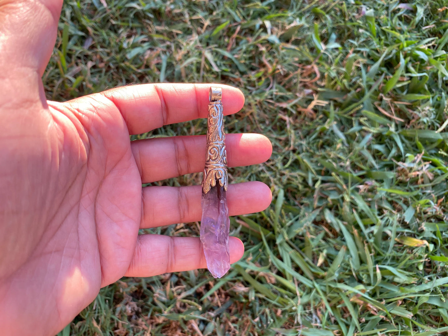 Long Shape Raw Amethyst Tibetan Silver Pendant, Natural Stone, Healing Crystal, Purple Crystal, Energy Stone, Spiritual Jewelry, Boho Chic