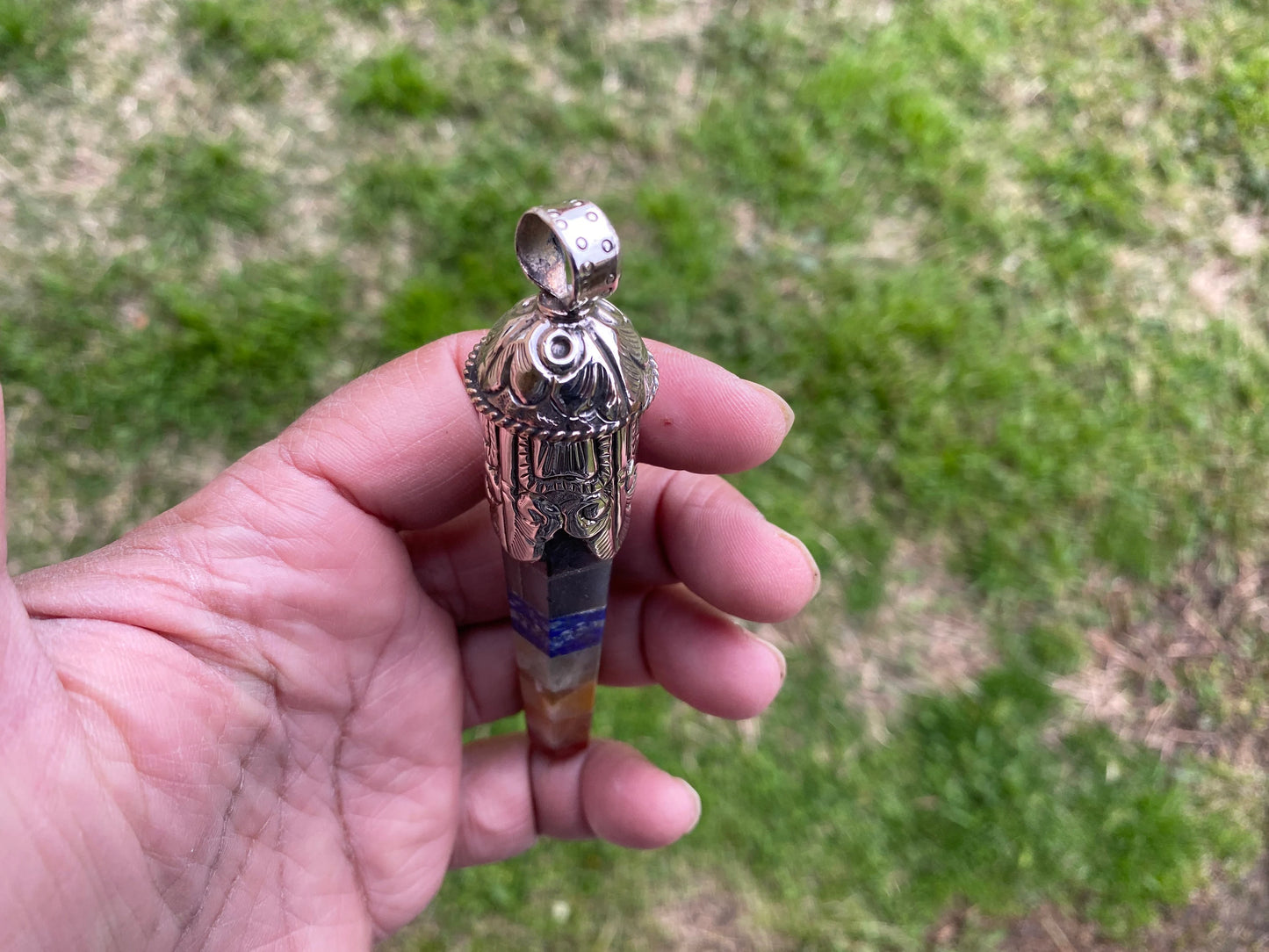 Long Unique 7 Chakra Crystal Point Tibetan Silver Pendant, Chakra Jewelry, Healing Crystal Jewellery, Boho Pendant, Hippie Big Pendant,