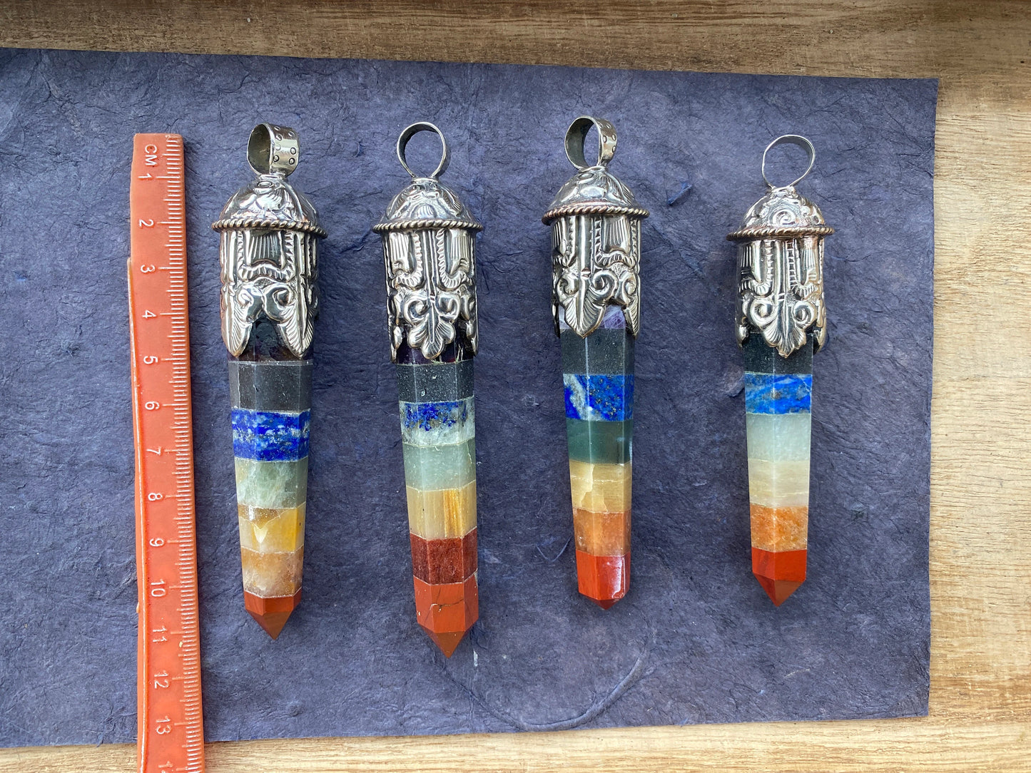 Long Unique 7 Chakra Crystal Point Tibetan Silver Pendant, Chakra Jewelry, Healing Crystal Jewellery, Boho Pendant, Hippie Big Pendant,
