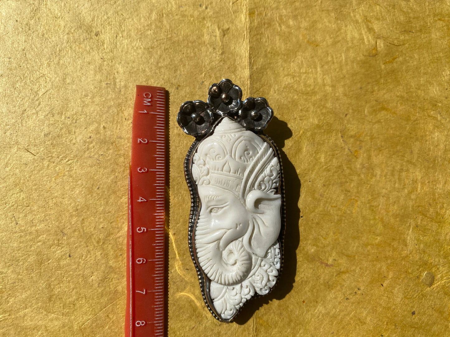 Lord Ganesh Carved Buffalo Bone Tibetan Silver Pendant, Hindu Jewelry, Yoga Pendant, Ethnic Jewelry, Spiritual Pendant, for Men or Women