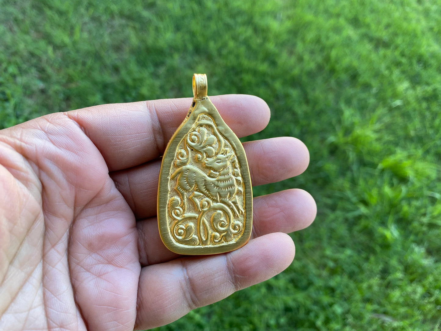 Lord Ganesh Hand Carved Buffalo Bone18K Brushed Gold Overlay Non Tarnish Pendant Pendant, Yoga Pendant, Ethnic Jewelry, Spiritual Pendant