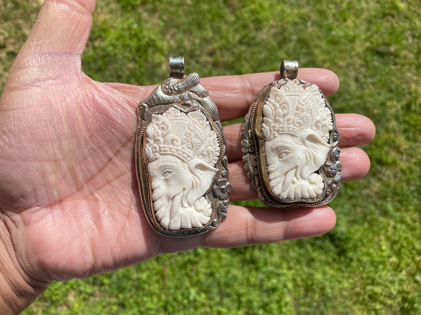 Lord Ganesh Hand Carved Buffalo Bone Tibetan Silver Pendant, Yoga Pendant, Ethnic Jewelry, Spiritual Pendant, Jewelry for Men or Women, Boho