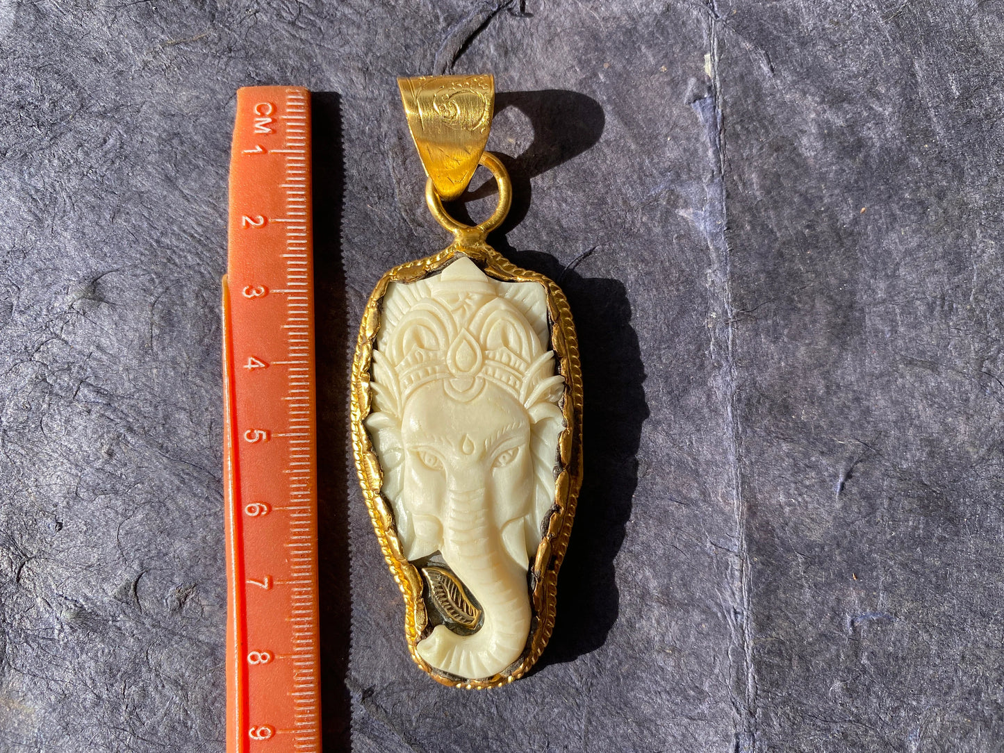 Lord Ganesh High Quality 18K Brushed Gold Overlay Non Tarnish Tibetan Pendant, Buffalo Bone, Yoga Pendant, Ethnic Jewelry, Spiritual Pendant