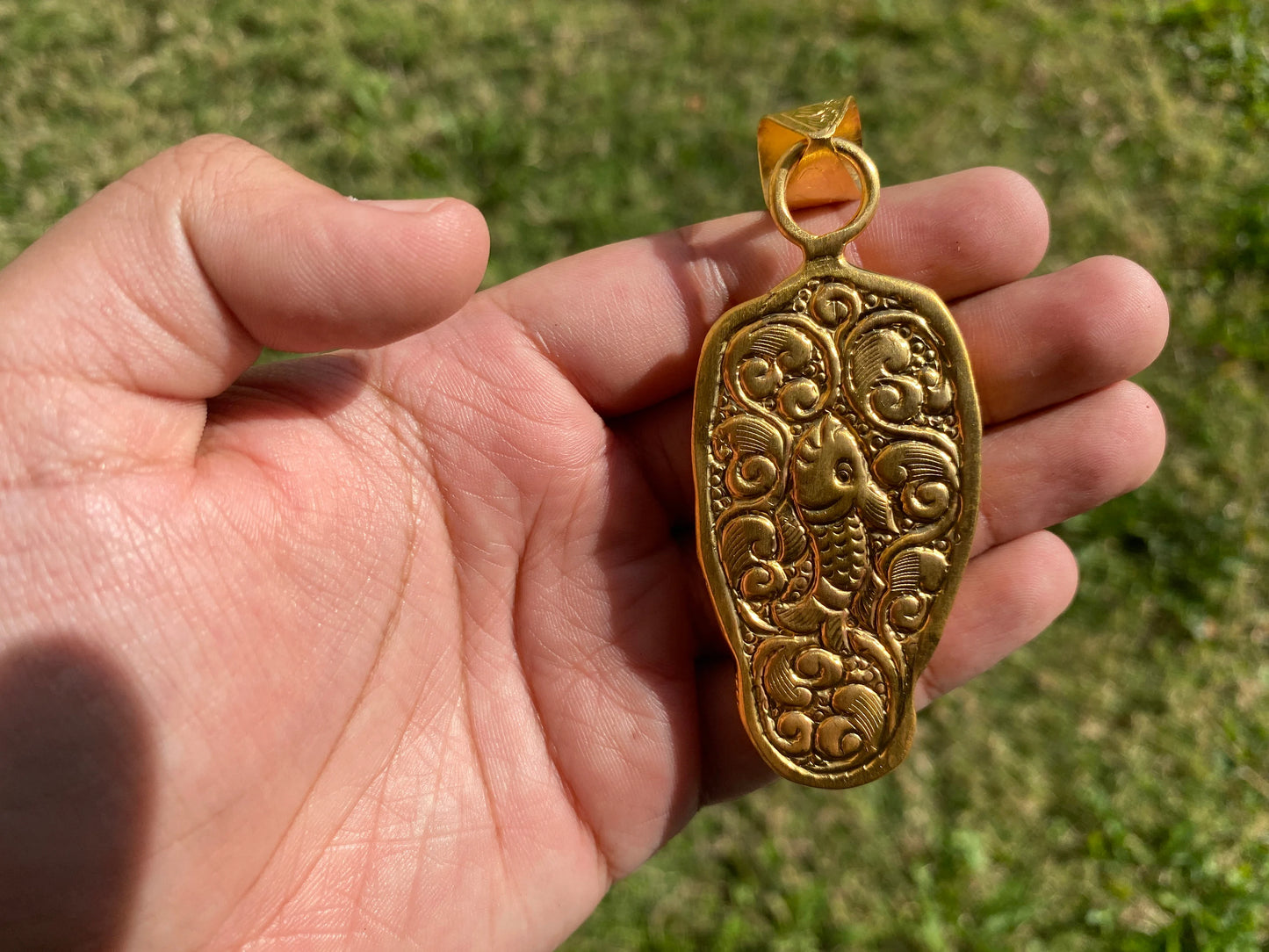 Lord Ganesh High Quality 18K Brushed Gold Overlay Non Tarnish Tibetan Pendant, Buffalo Bone, Yoga Pendant, Ethnic Jewelry, Spiritual Pendant