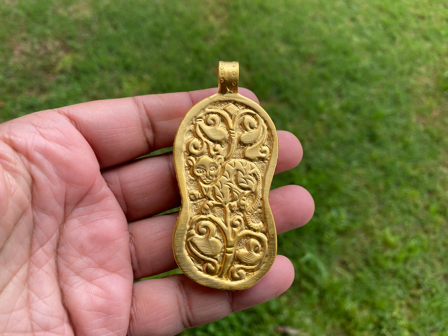 Lord Ganesh High Quality 18K Brushed Gold Overlay Non Tarnish Tibetan Pendant, Buffalo Bone, Yoga Pendant, Ethnic Jewelry, Spiritual Pendant