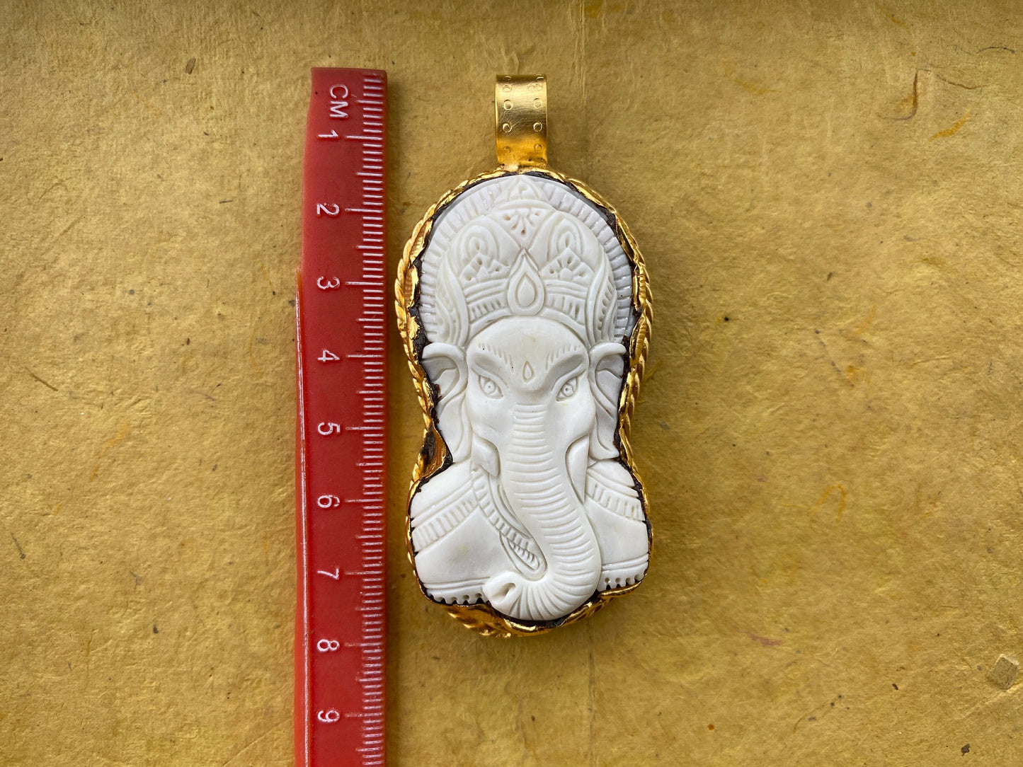 Lord Ganesh High Quality 18K Brushed Gold Overlay Non Tarnish Tibetan Pendant, Buffalo Bone, Yoga Pendant, Ethnic Jewelry, Spiritual Pendant