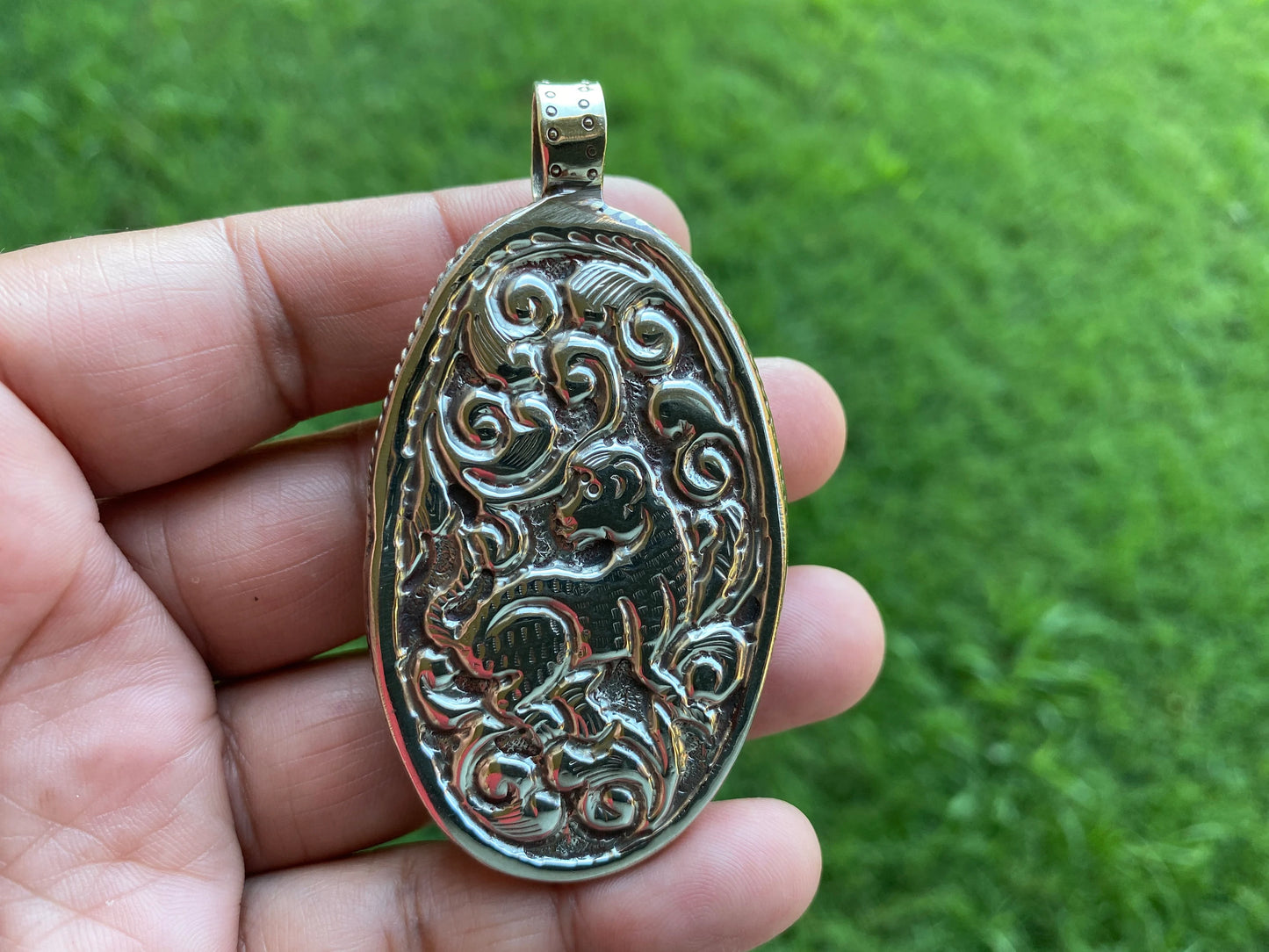 Lord Hanuman Hand carved Buffalo Bone Tibetan Silver Pendant, for Men or Women, Hindu God Deity Protection Powerful Amulet, Spiritual Amulet
