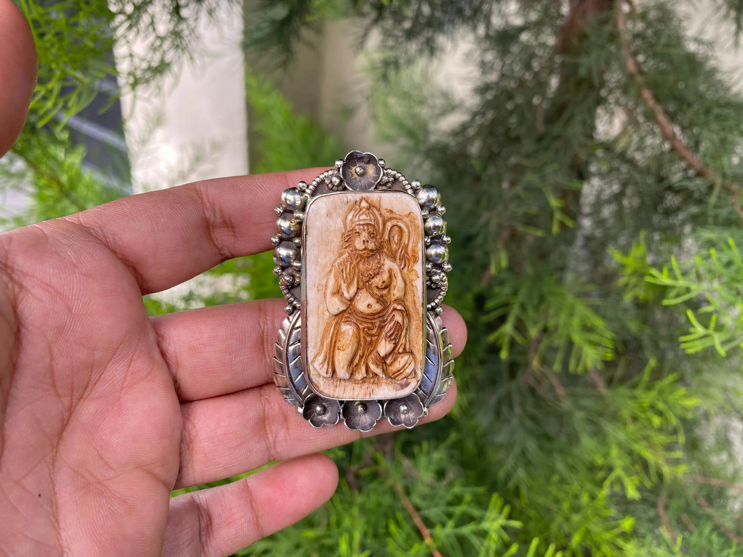 Lord Hanuman Hand carved Buffalo Bone Tibetan Silver Ring, for Men or Women, Hindu God Deity Protection Powerful Ring, Spiritual Ring