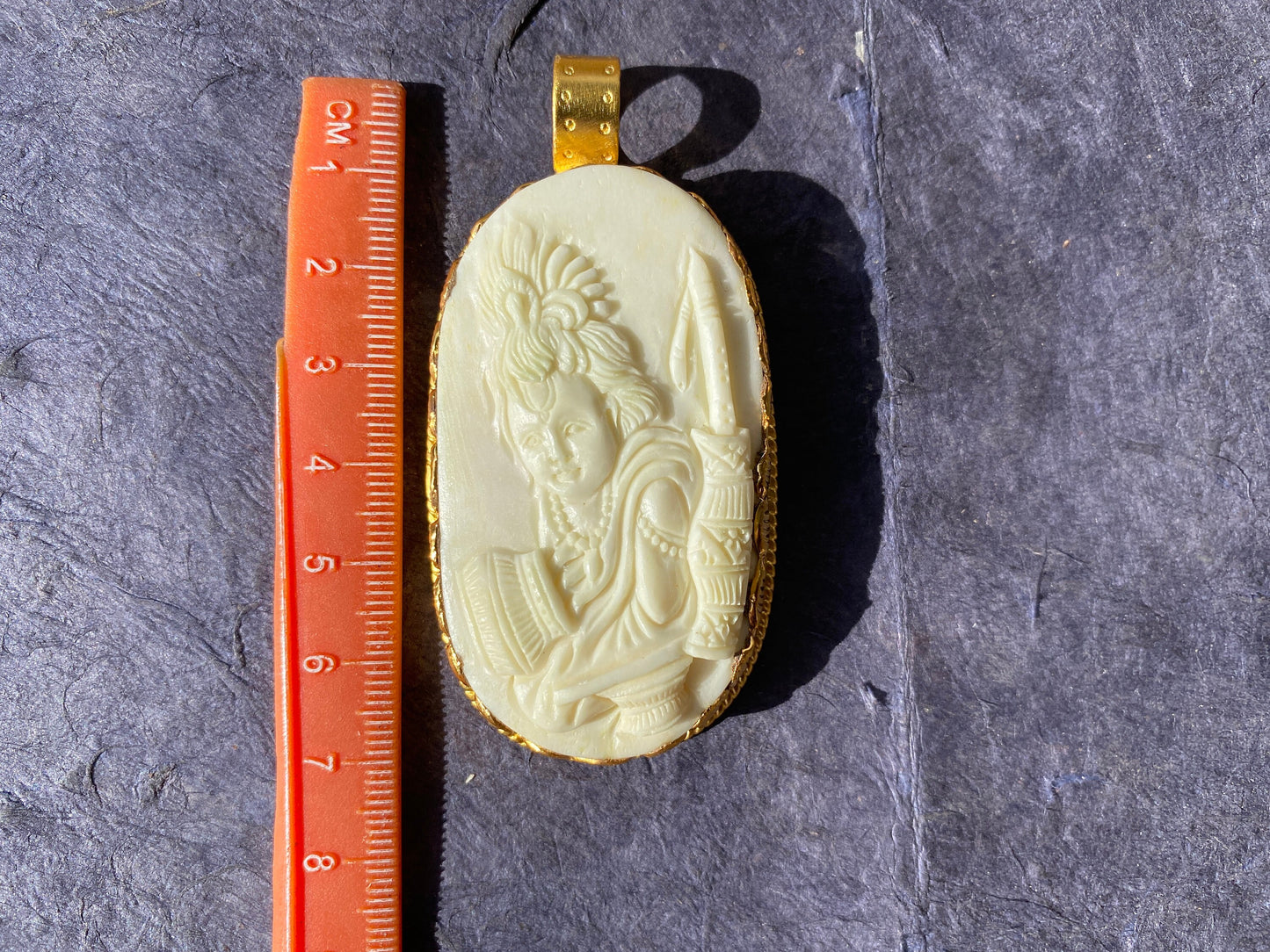 Lord Krishna Pendant, Carved Buffalo Bone 18K Brushed Gold Overlay, Bal Gopal, Hindu God Amulet, Protection Charm, Universal Love, Krisna