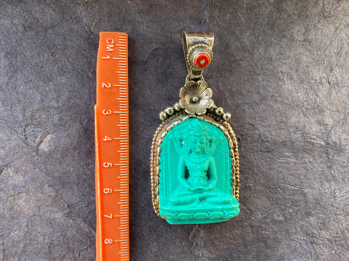 Maitreya Buddha Stabilized Turquoise with Coral Gemstone Tibetan Silver Pendant, Buddhist Jewelry, Buddhist Amulet, Spiritual Jewellery