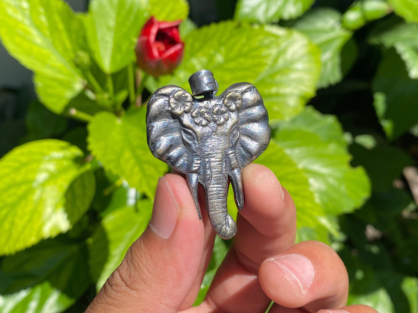 Majestic Elephant Pendant in Brass, Handmade Elephant carved on Brass, Unique elephant Pendant, Unisex Pendant, Hammered design.