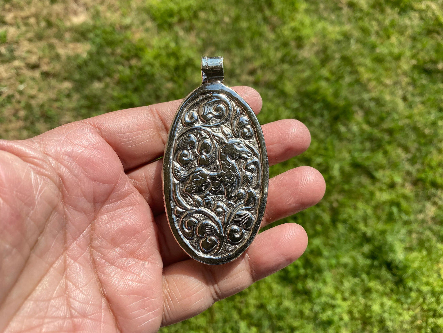 Dharma Chakra Buddhist Symbol with Lotus Flower Tibetan Silver Bone Pendant for Men or Women, Yoga Pendant, Meditation, Wheel of Dharma