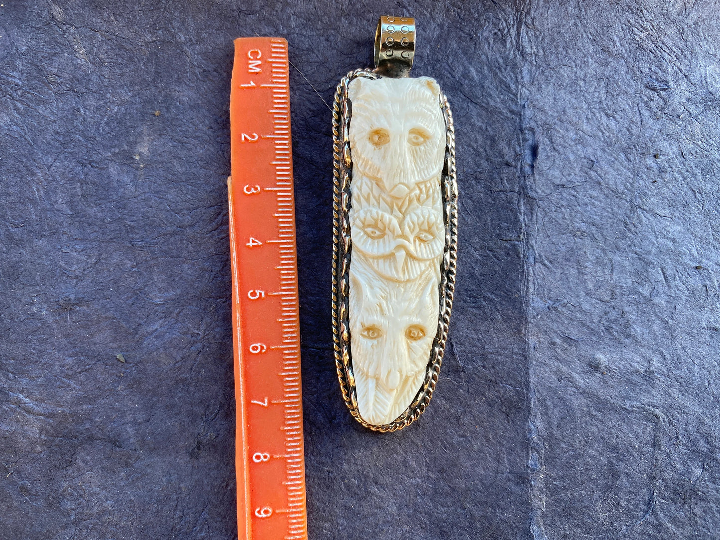 Medium Bear & Owl with Wolf Hand carved Bone Tibetan Silver Pendant, Jewelry for Men/ Women, Animal Lover, Bohemian Jewelry, Tribal Jewelry