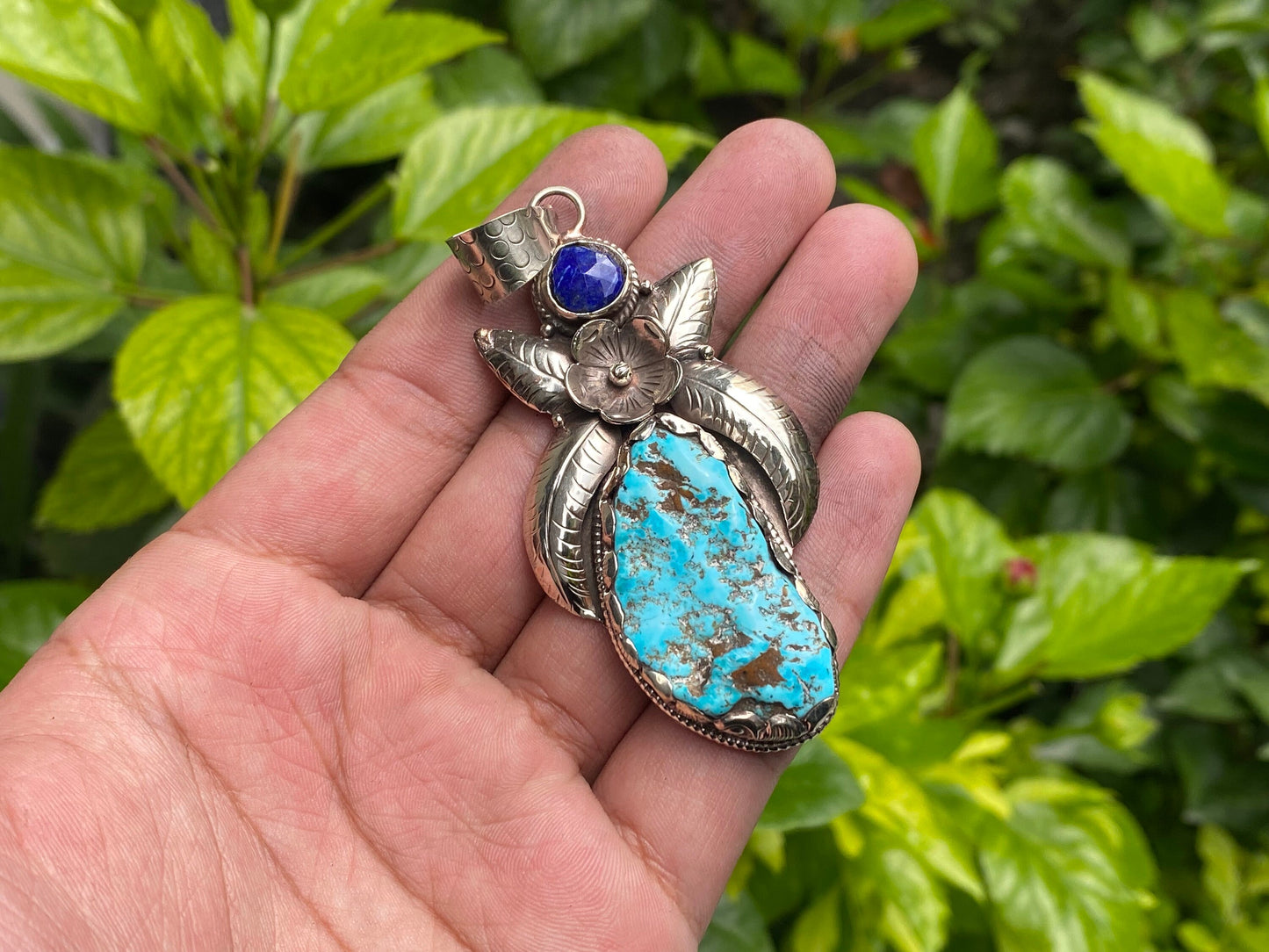 Minimalist Turquoise and Lapis Pendant - Nature-Inspired Unisex Jewelry, Healing Pendant, Daily wear Pendant, Durable & Versatile Piece.