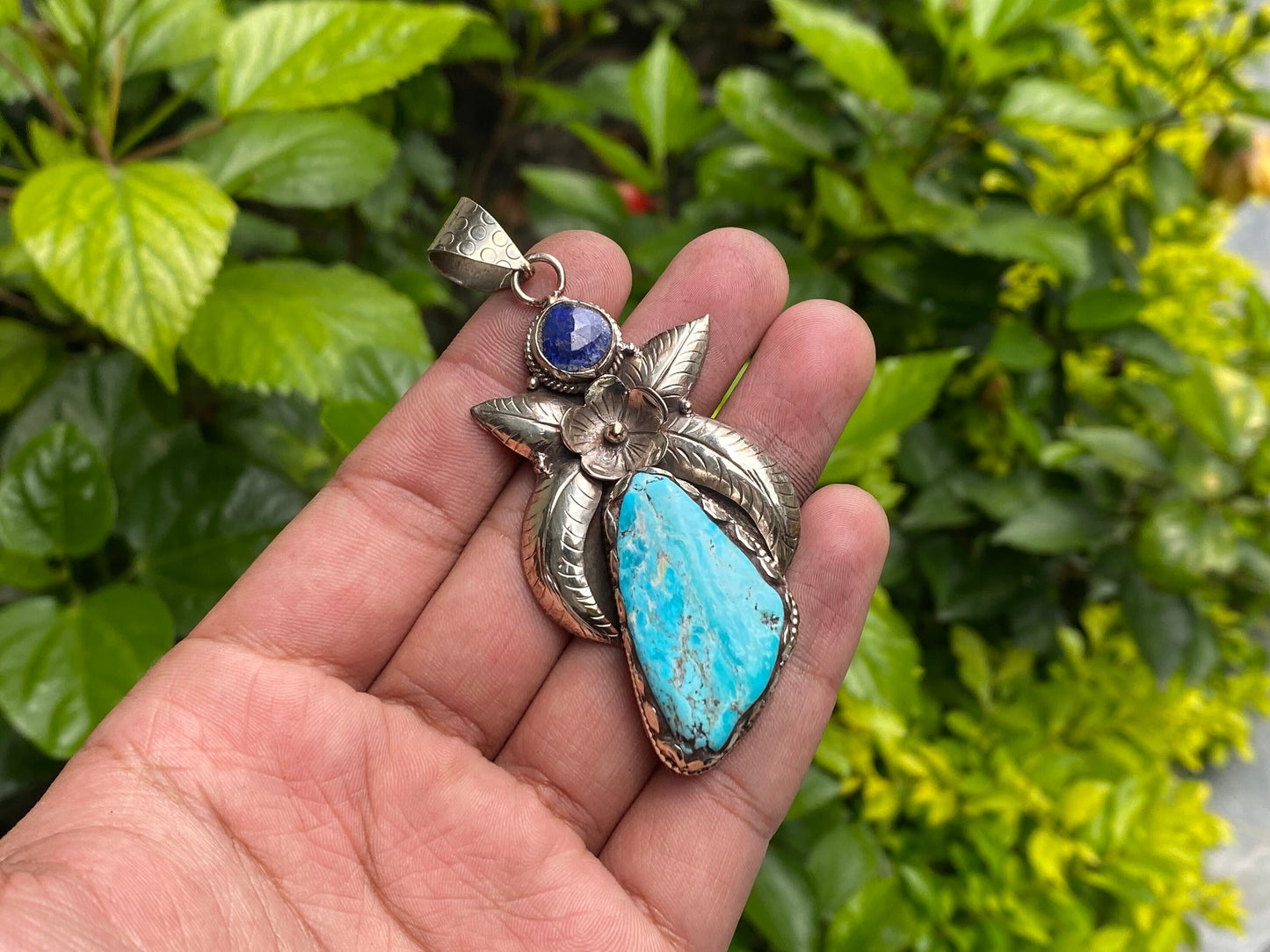 Minimalist Turquoise and Lapis Pendant - Nature-Inspired Unisex Jewelry, Healing Pendant, Daily wear Pendant, Durable & Versatile Piece.