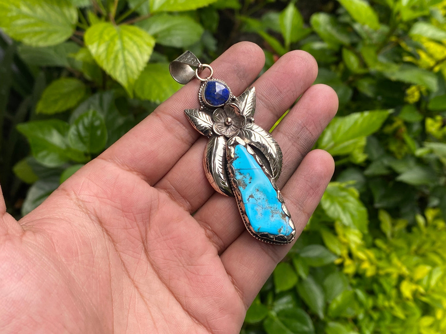 Minimalist Turquoise and Lapis Pendant - Nature-Inspired Unisex Jewelry, Healing Pendant, Daily wear Pendant, Durable & Versatile Piece.
