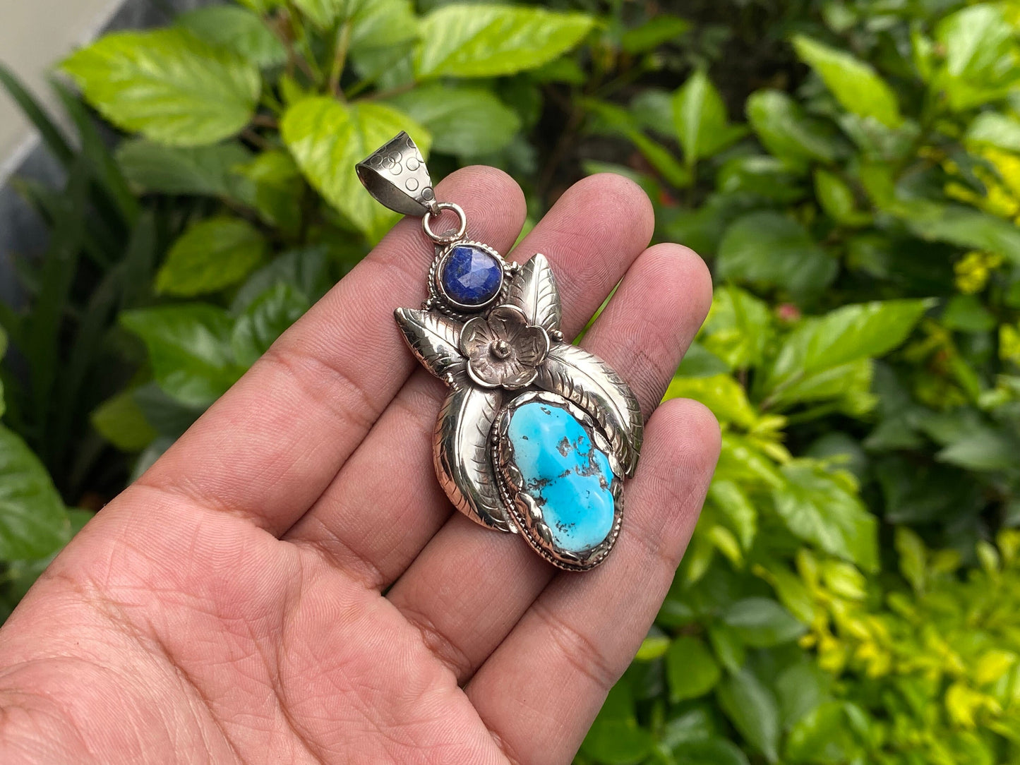 Minimalist Turquoise and Lapis Pendant - Nature-Inspired Unisex Jewelry, Healing Pendant, Daily wear Pendant, Durable & Versatile Piece.
