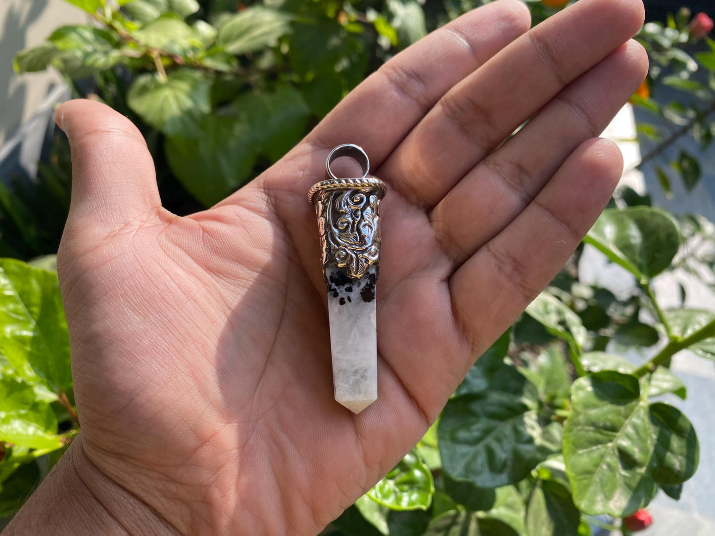 Moonstone Pendant in Hammered Tibetan Silver | Bohemian Charm with Emotional & Spiritual Benefits, Unique Unisex Gift, Birthstone Jewelry