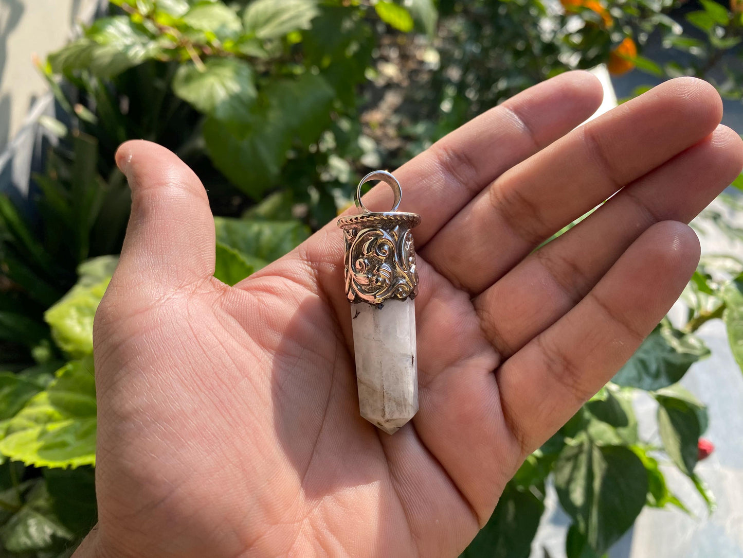 Moonstone Pendant in Hammered Tibetan Silver | Bohemian Charm with Emotional & Spiritual Benefits, Unique Unisex Gift, Birthstone Jewelry