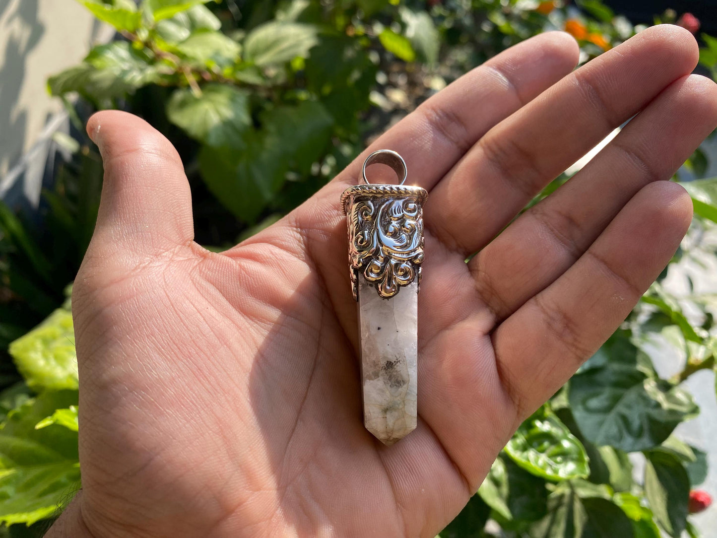 Moonstone Pendant in Hammered Tibetan Silver | Bohemian Charm with Emotional & Spiritual Benefits, Unique Unisex Gift, Birthstone Jewelry