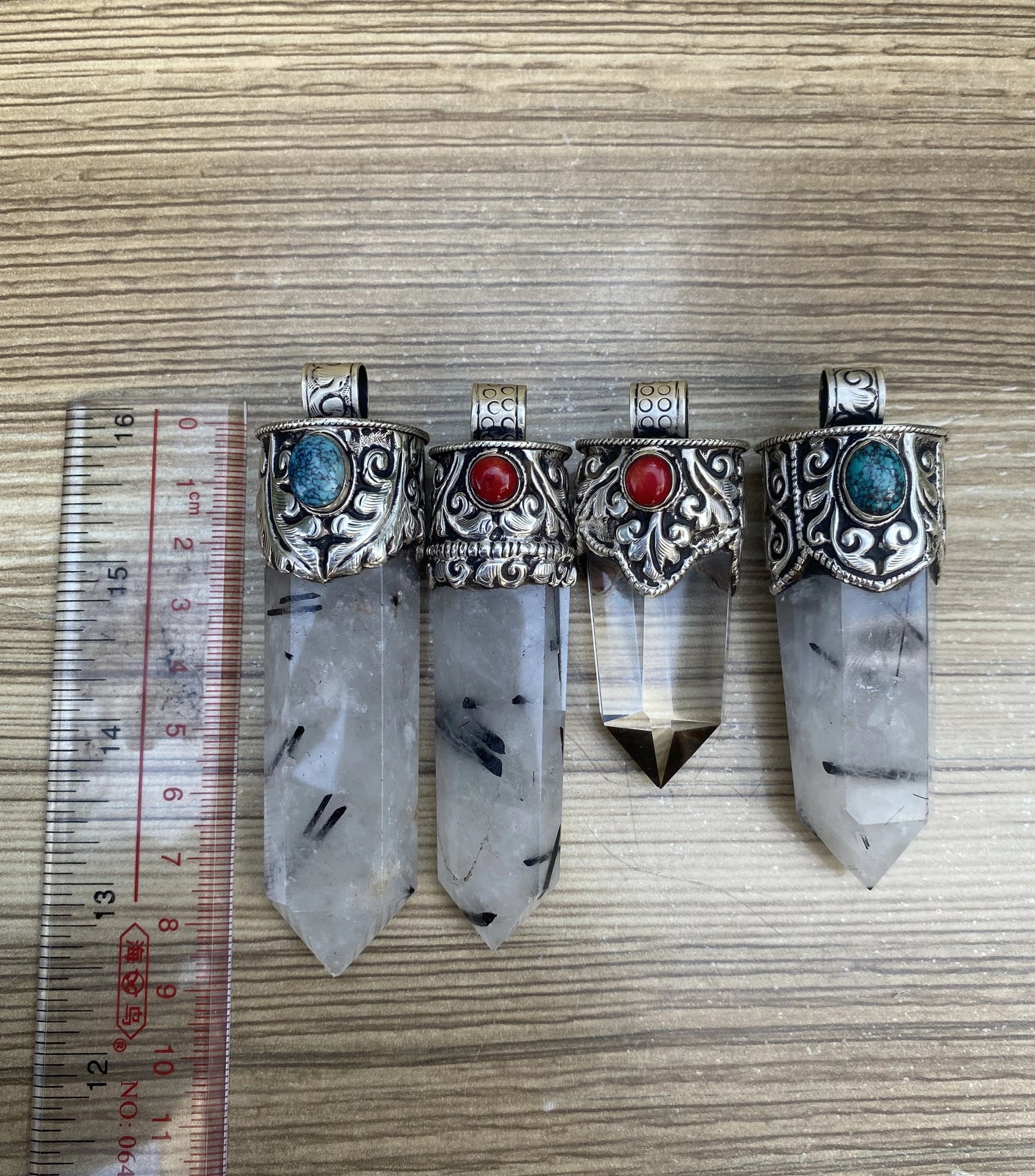 Moon stone and Crystal adorned with Coral and Turquoise