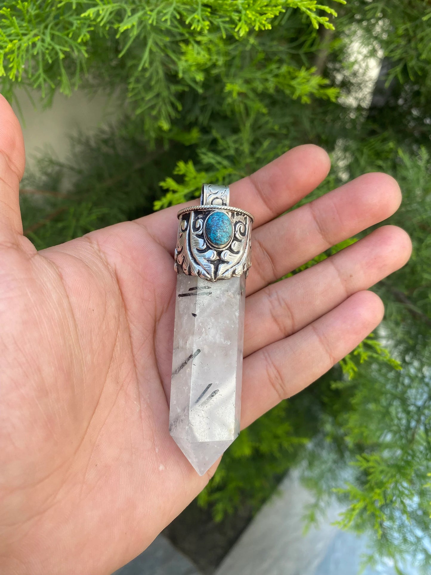 Moon stone and Crystal adorned with Coral and Turquoise