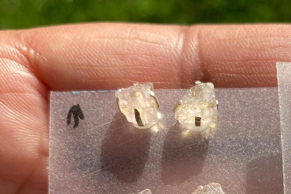 Raw Morganite Stud Earrings, 92.5 Sterling Silver, Morganite Earring, Prong Earring, Natural Stone Stud Earring, Raugh Gemstone Stud Earring