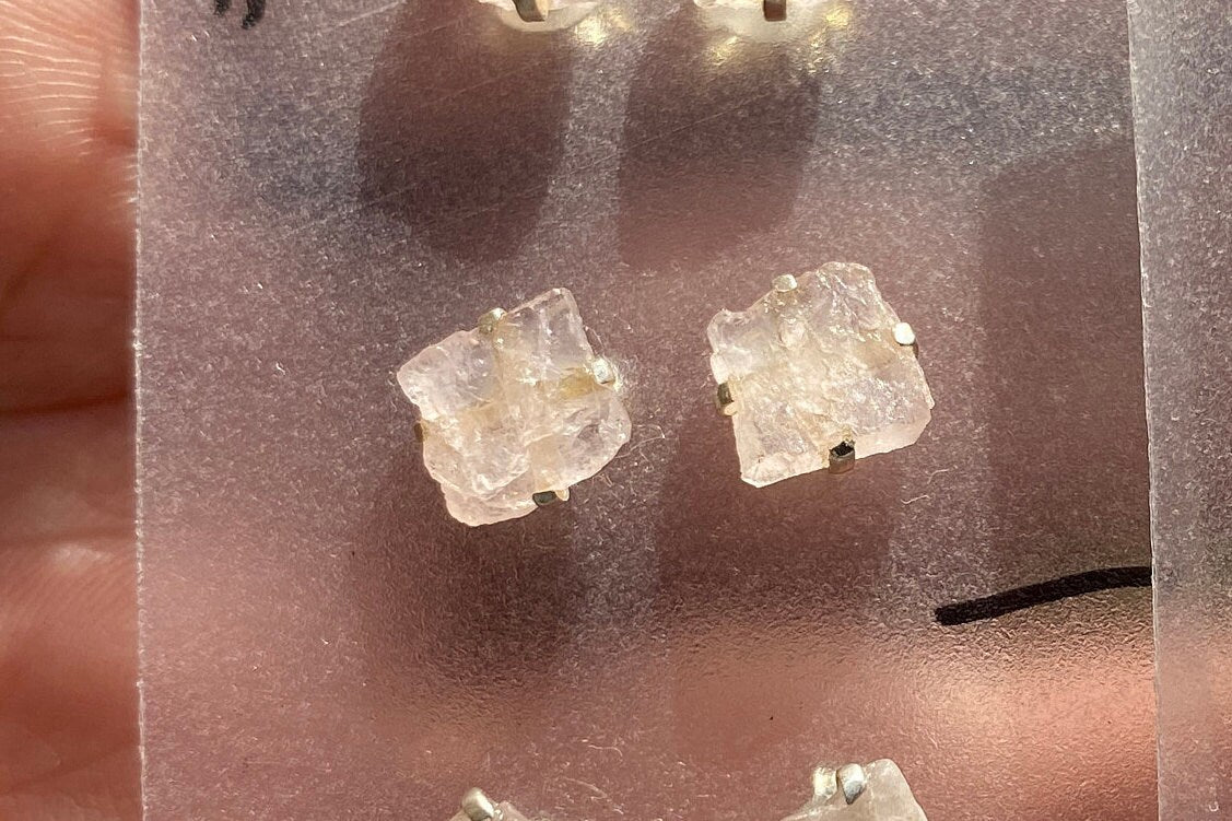 Raw Morganite Stud Earrings, 92.5 Sterling Silver, Morganite Earring, Prong Earring, Natural Stone Stud Earring, Raugh Gemstone Stud Earring