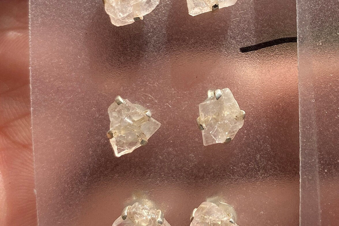 Raw Morganite Stud Earrings, 92.5 Sterling Silver, Morganite Earring, Prong Earring, Natural Stone Stud Earring, Raugh Gemstone Stud Earring