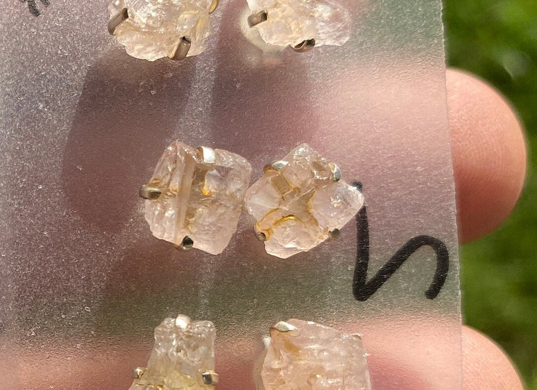 Raw Morganite Stud Earrings, 92.5 Sterling Silver, Morganite Earring, Prong Earring, Natural Stone Stud Earring, Raugh Gemstone Stud Earring