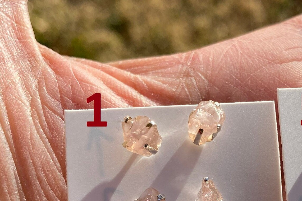 Raw Natural Morganite Gemstone Stud Earrings, Sterling Silver, Rough Morganite Stud Earrings, Morganite Jewelry, Prong Earring, Post Earring