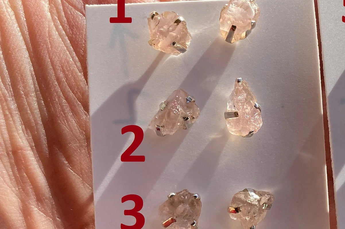 Raw Natural Morganite Gemstone Stud Earrings, Sterling Silver, Rough Morganite Stud Earrings, Morganite Jewelry, Prong Earring, Post Earring